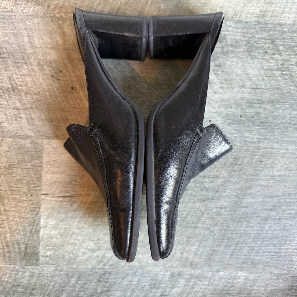 Vtg Clog Mules Womens 8 Black Leather Slip-On Heeled Sq Toe Block Heel Shoe - Picture 8 of 11